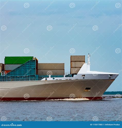 Grey Container Ship Underway Stock Image Image Of Nautical Large