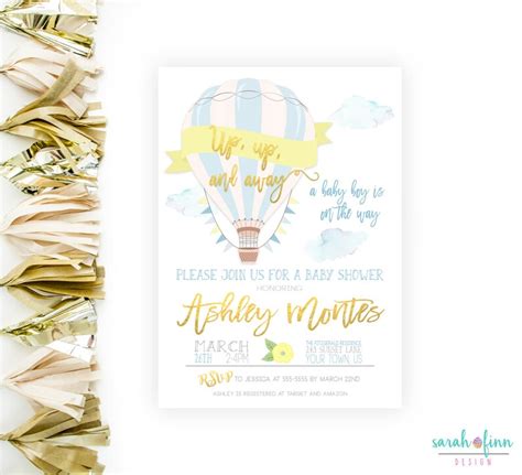Hot Air Balloon Baby Shower Invitation Up Up And Away Etsy
