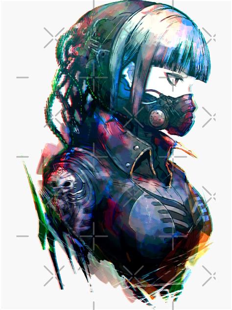 "Blue Anime Girl Gasmaker Survivor MGS Apocalypse Watercolor Glitch Soldier Cybepunk " Sticker ...