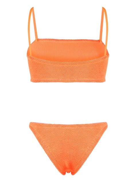 Hunza G Shirred Effect Bikini Set In Orange ModeSens