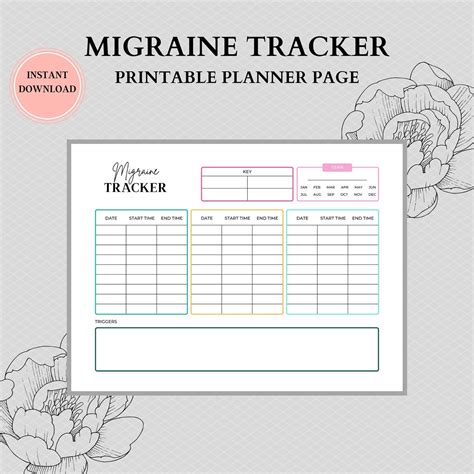 Monthly Migraine Trackers Printable Track Migraine Frequency Symptoms