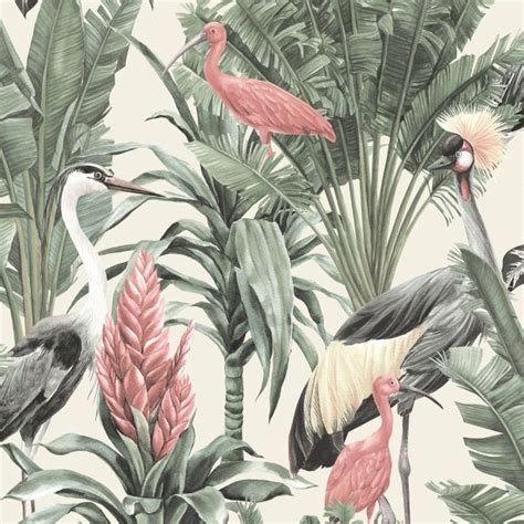 World of Wallpaper Manu Tropical Birds Wallpaper Cream AF0020 SAMPLE