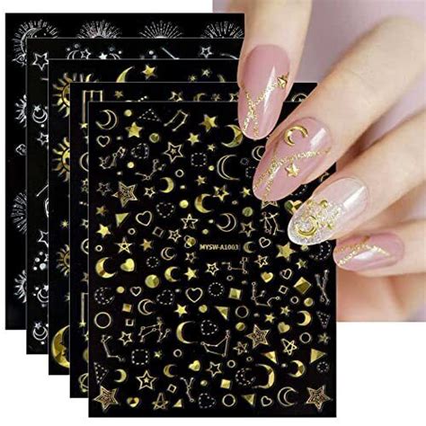 12 Sheets Aurora Holographic Moon Star Nail Art Stickers Aurora Moon