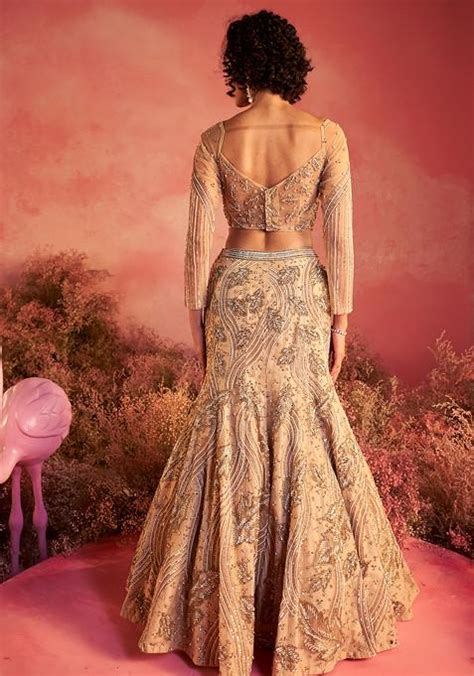 Buy Women Nude Shade Leaf Embroidered Lehenga Set WLL00041 Lehenga Set Indya