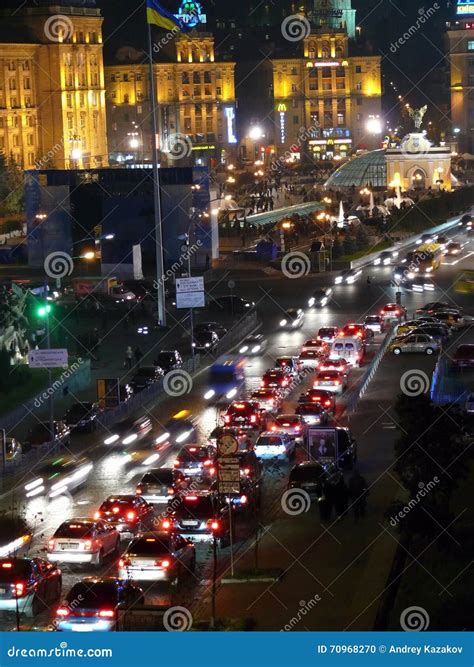 Nightlife City Center in Kiev Editorial Image - Image of evening