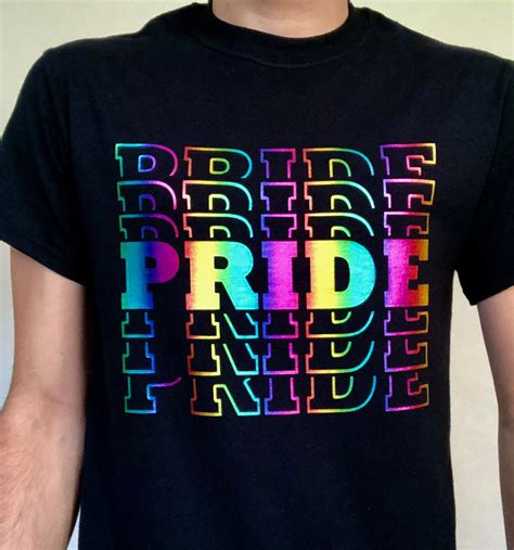 Lgbtq Pride T Shirt Metallic Rainbow Htv Stacked Design Etsy