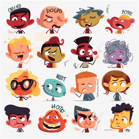 Adjectives Clipart The Different Faces Of People From A Cartoon Series ...