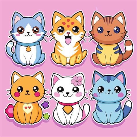 Premium Vector Cute Cat Sticker Set