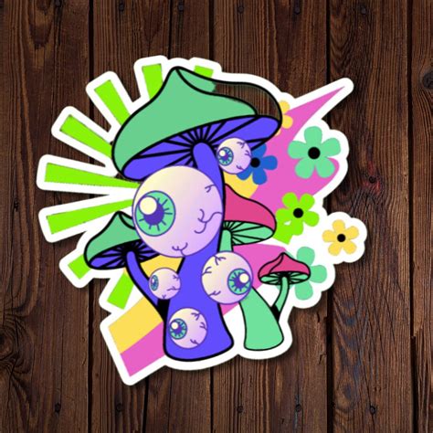 Retro Vibes Sticker Vibrant Psychedelic Mushrooms Vinyl Sticker Water