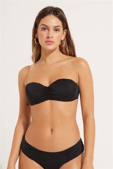 Top De Bikini Bandeau Con Relleno De Microfibra Reciclada Y Fruncido Bandeau Y Sin Tirantes