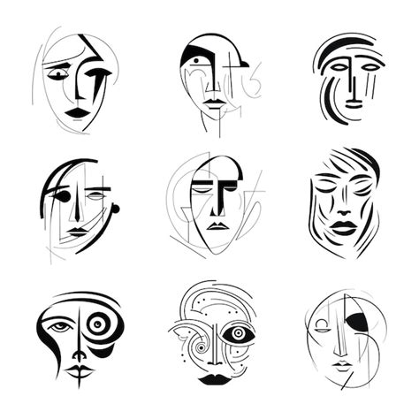 Rosto Humano Abstrato Lineart Design Vector Vetor Premium