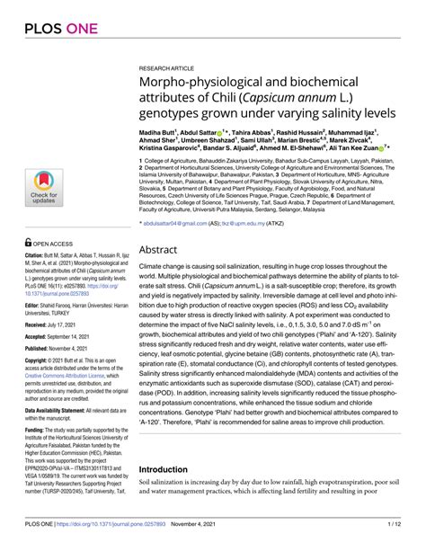 Pdf Morpho Physiological And Biochemical Attributes Of Chili