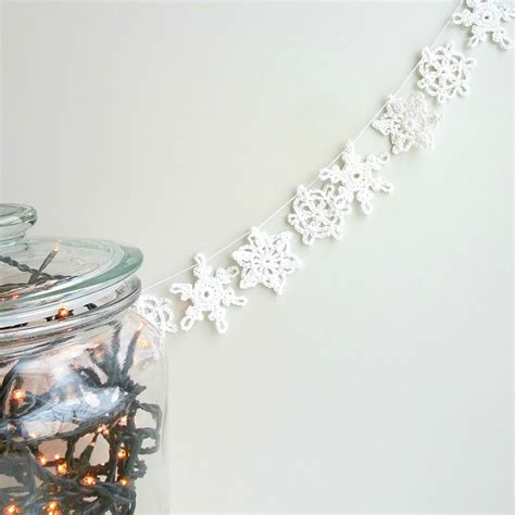 Snowflakes Garland Crochet Christmas Garland Christmas Decorations Small Snowflakes Decor White ...