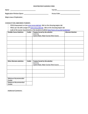 Fillable Online Mnsu Registration Planning Form Registration Window