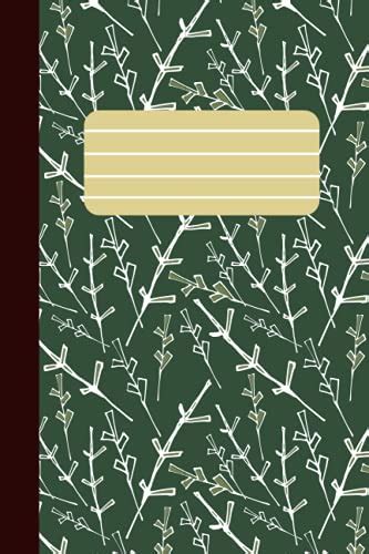 Green Composition Book White Line Art Floral Pattern Lined Journal