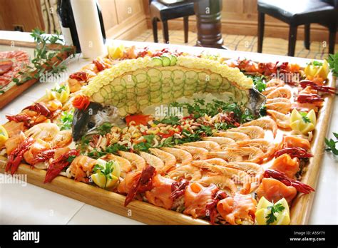 Seafood Platter With A Whole Decorated Salmon At A Wedding Reception At