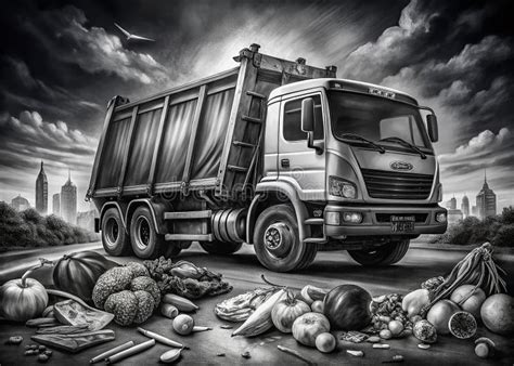 A Monochrome Masterpiece Artistic Garbage Truck Sketch Food Photography Captures the Essence of ...