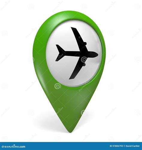 Green Map Pointer Icon with a Plane Symbol for Airports Stock