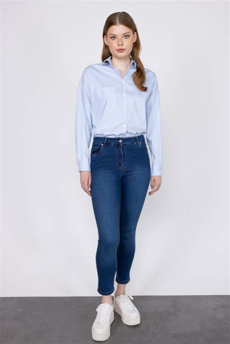 EKOL Yüksek Bel Denim Pantolon Blue ekolonline