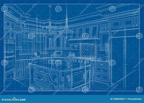 Custom Kitchen Blueprint Design Drawing Stock Illustration - Illustration of industrial, custom ...