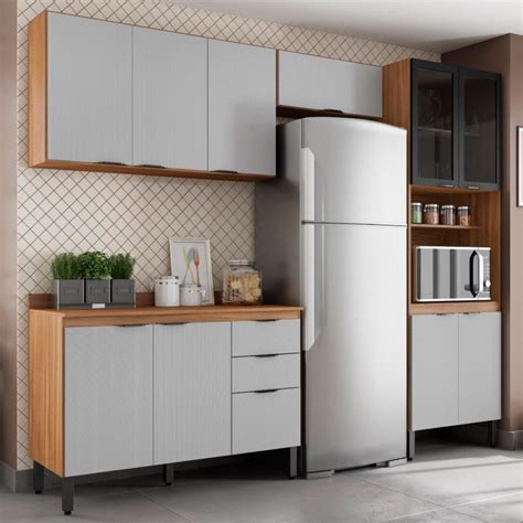 Cozinha Completa Firenze Portas Gavetas Amêndola Touch Nude Prime Tx Demóbile