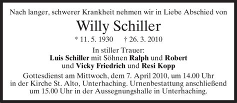 Traueranzeigen Von Willy Schiller Trauer Merkur De