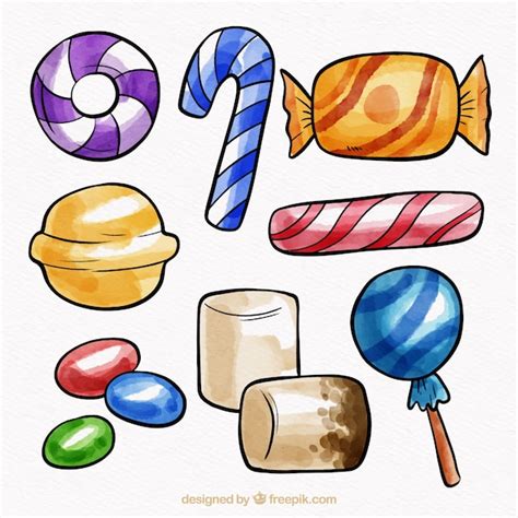 Colección de deliciosos dulces en estilo acuarela Vector Gratis