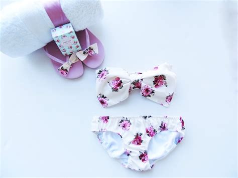 Items Similar To Flower Bow Bikini Print Bow Bikini Cute Print Bikini Bandeau Bikini Set