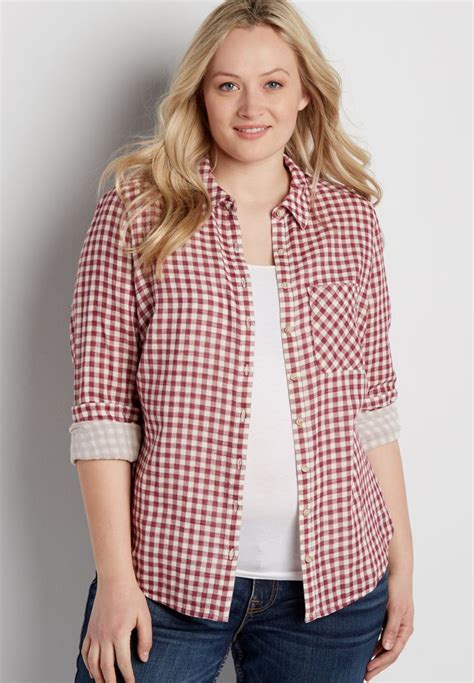 Plus Size Button Down Gingham Shirt Original Price 36 00 Available