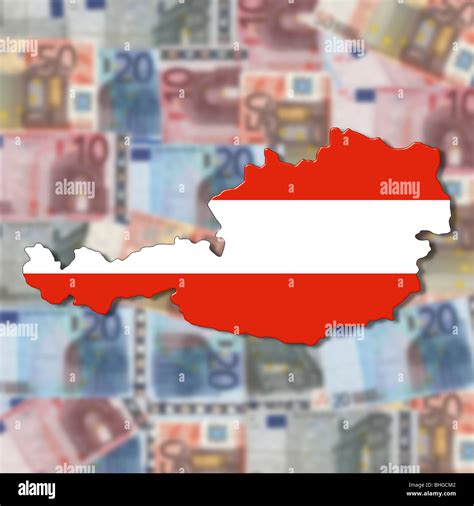 Österreich Karte Flagge Auf Unscharfen Abbildung Der Euro Währung