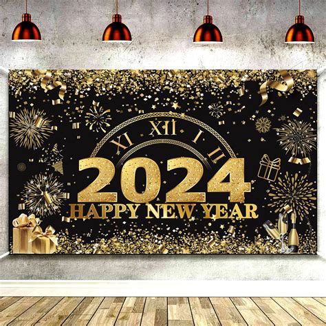 2024 Happy New Year Banner Fabric Extra Large Happy New Year Backdrop