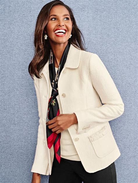 Boiled Wool Ruffle Trim Jacket Talbots The Iconic Boiled Wool Jacket Decidedly More Feminine