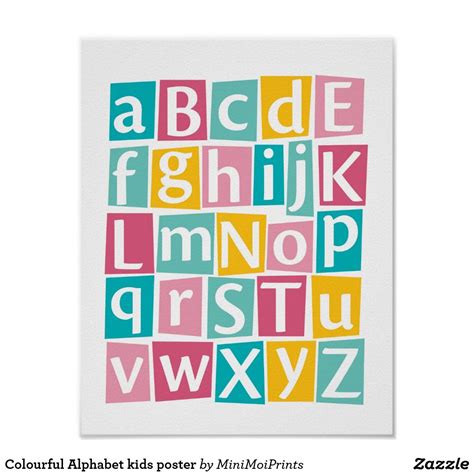 Colourful Alphabet kids poster Girl Nursery, Modern Typography ...