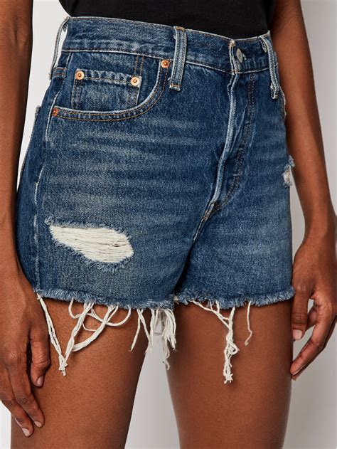 Levi S Short En Jean 501 High Waisted 56327 0018 Bleu Marine Regular