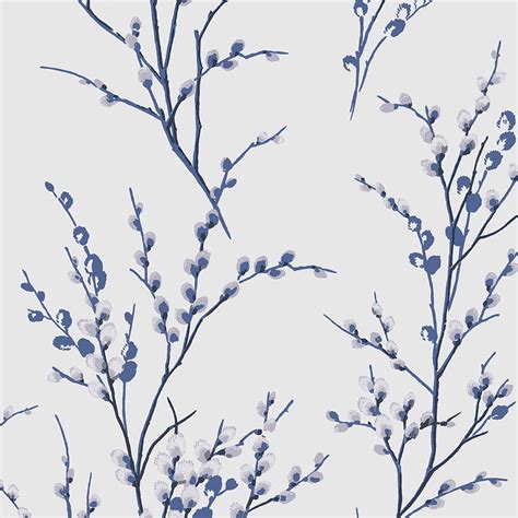 Pussy Willow Wallpaper Silver White Dark Seaspray Midnight Seaspray