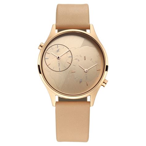 Buy Online Fastrack Tripster Quartz Analog Rose Gold Dial Leather Strap