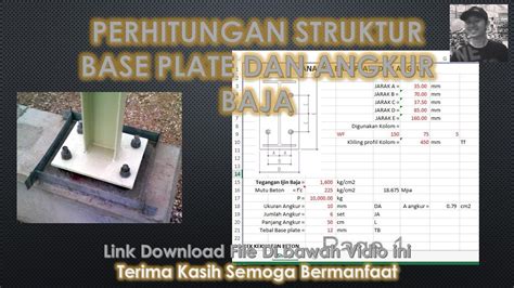 ANALISA STRUKTUR BASE PLATE DAN ANGKUR BAJA DENGAN MS EXCEL YouTube