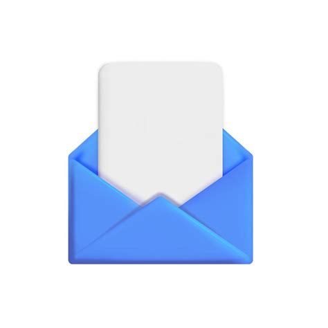 3d realistic vector blue open email envelope icon with blank peace of ...