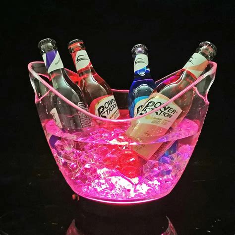 L Rechargeable Led Ice Buckets Clear Acrylic Barrel Shape Luminous