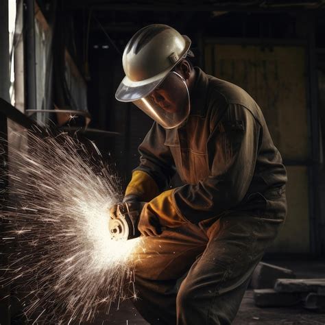 Um Homem Usando Capacete E Capacete Branco Est Trabalhando Em Um