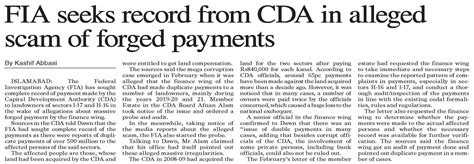 Dawn Epaper Aug Fia Seeks Record From Cda In Alleged Scam