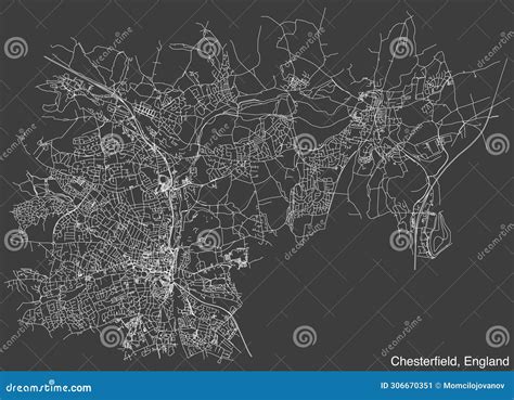 street roads map   british city  chesterfield england stock vector illustration