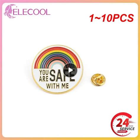 1~10pcs You Are Safe With Me Rainbow Flag Pride Lgbt Lovers Enamel Brooch Lapel Pins For