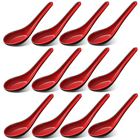 Vesici 12 Pcs Asian Soup Spoons Chinese Japanese Soup Spoon Melamine Rice Wonton Soba Pho