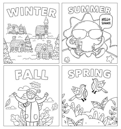 Four Coloring Pages With The Words Fall And Winter