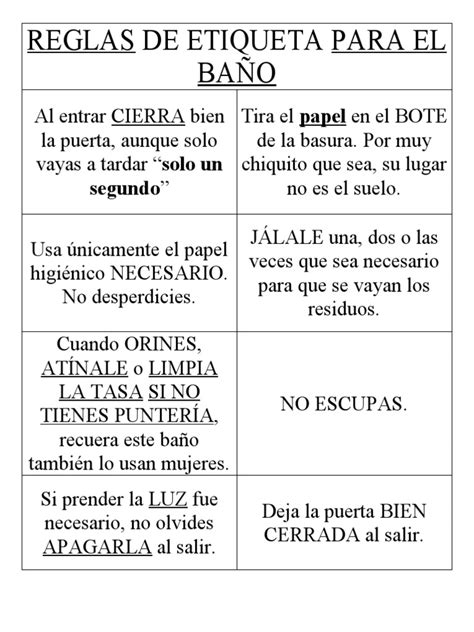 Reglas De Etiqueta Para El Baño Pdf