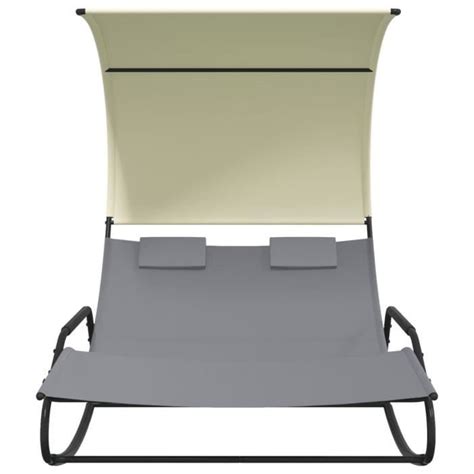 Zerodis Chaise longue double à bascule avec auvent Gris et crème HB042