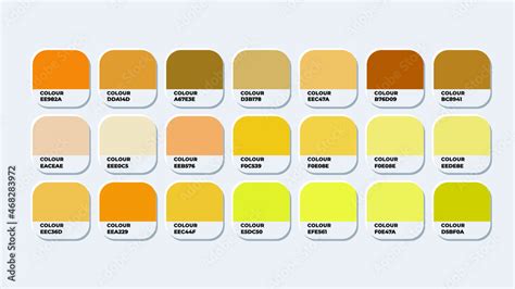 Pantone Colour Palette Catalog Samples yellow in RGB HEX. Neomorphism ...