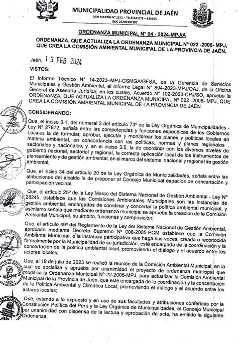 Ordenanza Municipal N 04 2024 MPJ A CREACIÓN DE LA COMISION