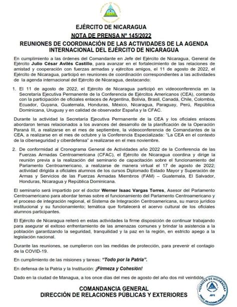 Ej Rcito De Nicaragua On Twitter Notadeprensa En Cumplimiento A